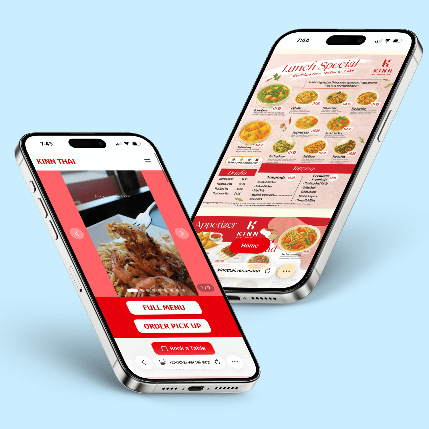 KinnThai Eatery - web application with modern design