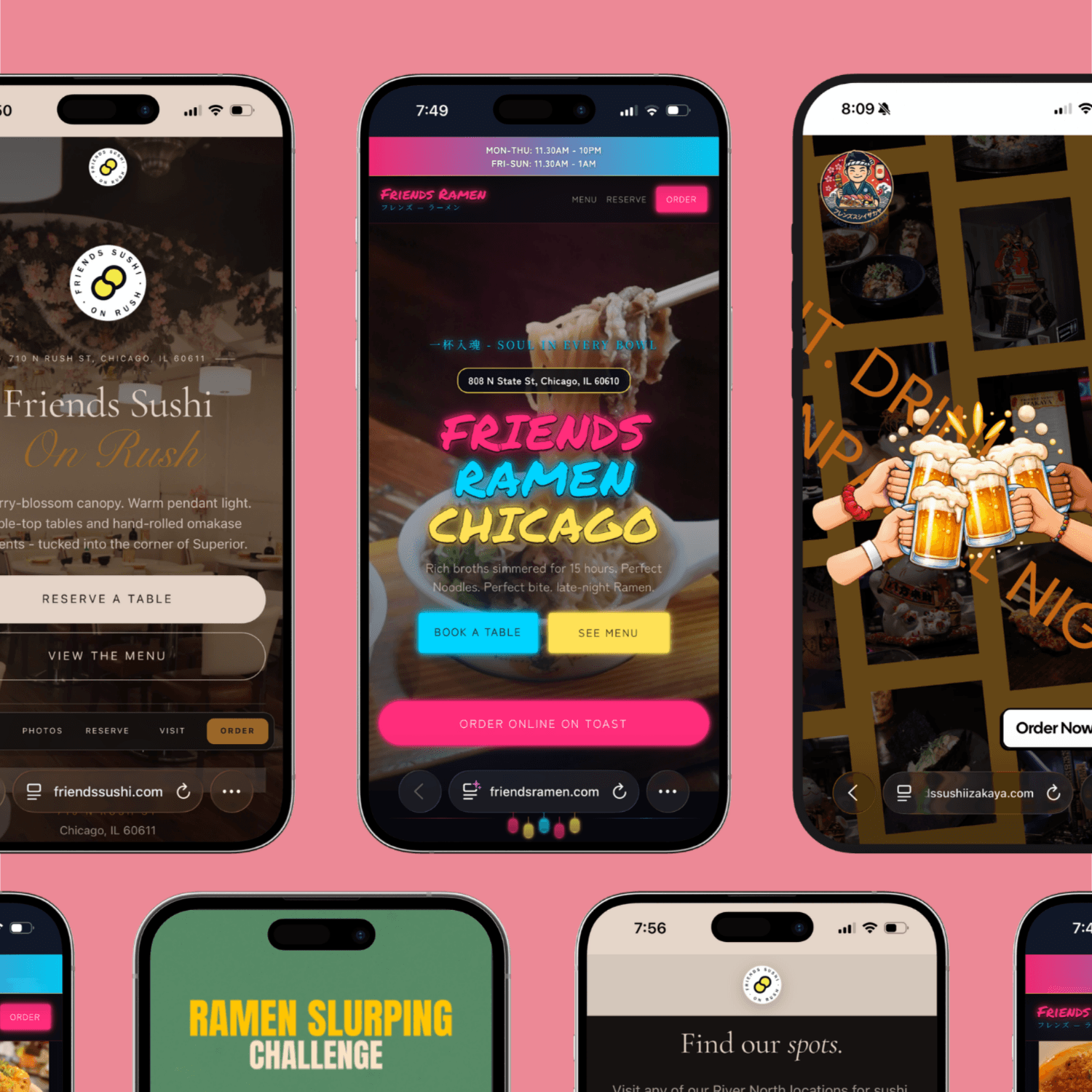 Friends Restaurant Group - sites across the group, including Friends Ramen Chicago and an in-page game